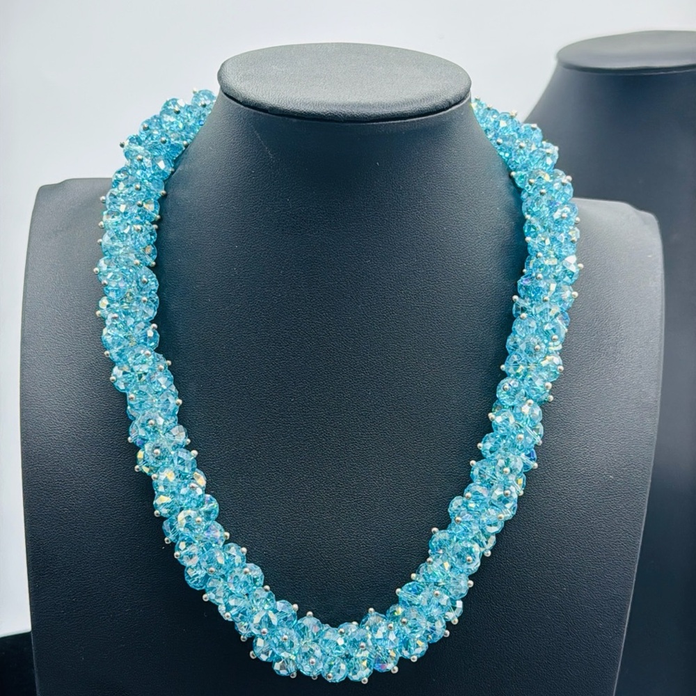Aqua Blue faceted Crystal Necklace vintage